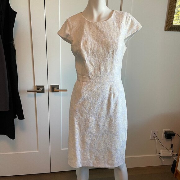 Pink Tartan Elegant Lace Open Back Cap Slv Round Nk Midi Dress White Cream Sz 6 - Picture 1 of 11